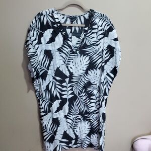Tahari Black and White Leaf Print Swimsuit Cover Up Size Xl